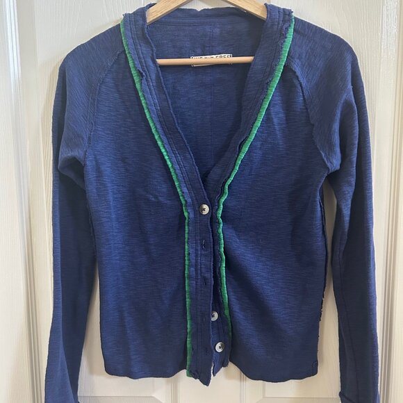We The Free Free People Tipton Cardigan Button Down Relaxed Fit SZM Blue Preppy - Picture 2 of 7